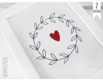 Rank with heart 13 cm in set of 2 - embroidery file