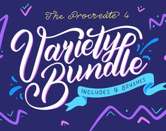 Procreate 4 Variety Brush Bundle - iPad lettering brushes for Procreate | iPad Pro | Typography | Calligraphy | Brush Lettering