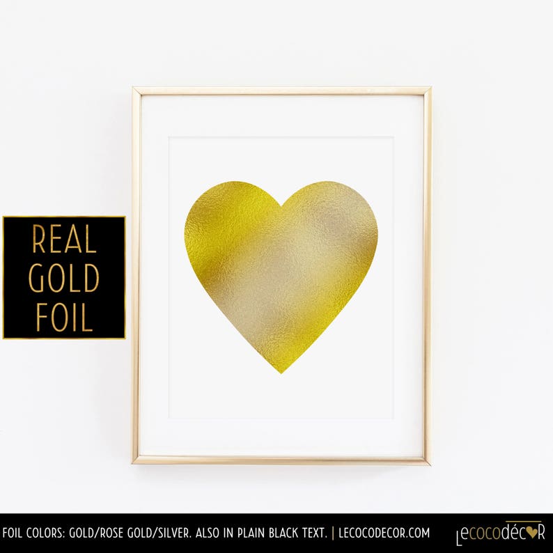 Gold Foil Heart Art Foiled Heart Print Foil Heart Print Etsy