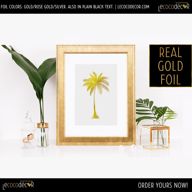 Palm Tree Wall Print Gold Palm Tree Art Foil Palm Tree Etsy