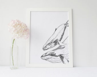 Whales- Instant digital Download- Baby and Mama Whale- Wall Art- Typography Wall Print