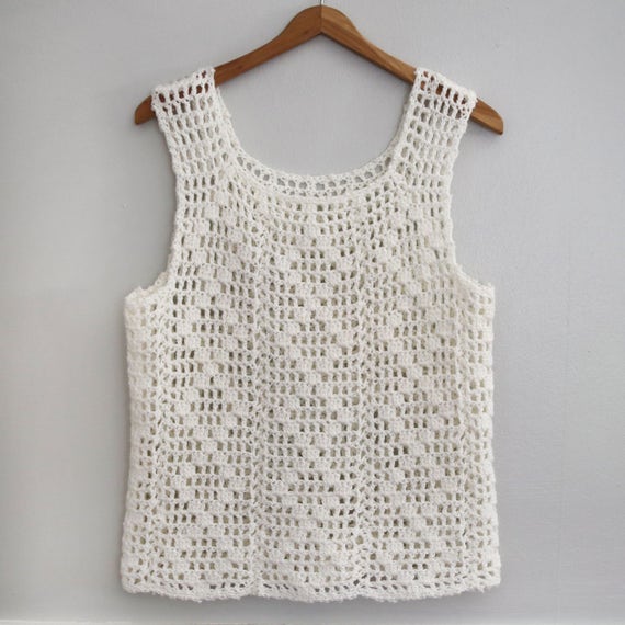 Vintage White Handmade Crochet Yarn Knit Sleeveless Festival | Etsy