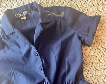 Vintage 70er Jahre Navy Shirt Kleid Gr. L