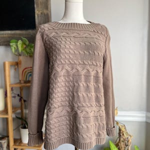 Maglione vintage Y2K in cotone, color cammello, patchwork a trecce, modello pescatore, taglia XL
