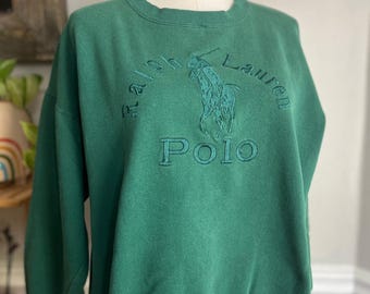 Vintage 90-tals Polo Ralph Lauren tröja grön logotyp damstorlek large