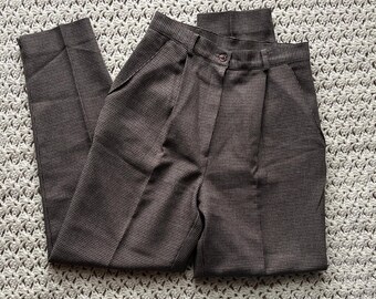 Vintage 90s Houndstooth Plaid Dress Pants Trousers Academia Brown Blue Size XS