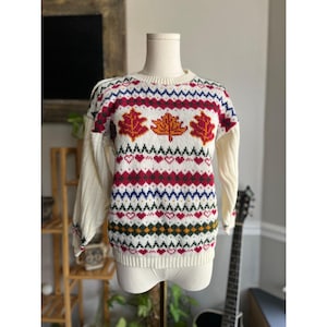 Vintage 90s Fair Isle Fall Leaf Sweater Size Small