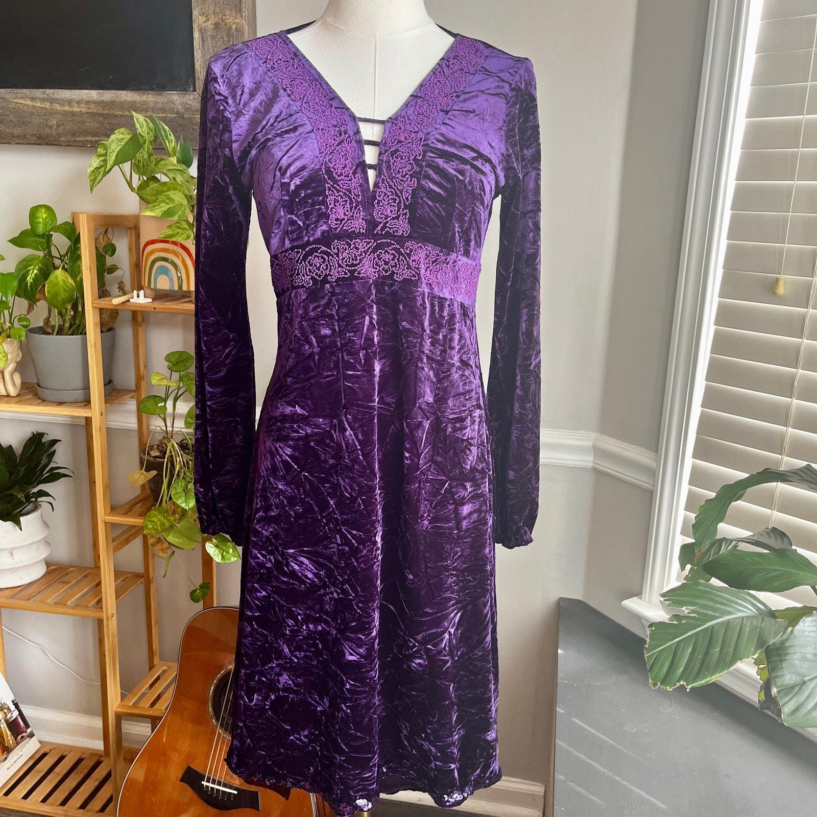 Vintage Y2K Purple Velvet Beaded Dress Size Small - Etsy