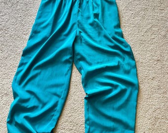 Vintage 90s Blue Relaxed Pants Straight Leg Slinky Elastic Waist Size Medium