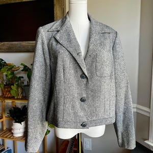 Vintage 80s Gray Wool Blend Bomber Blazer Jacket Size XL