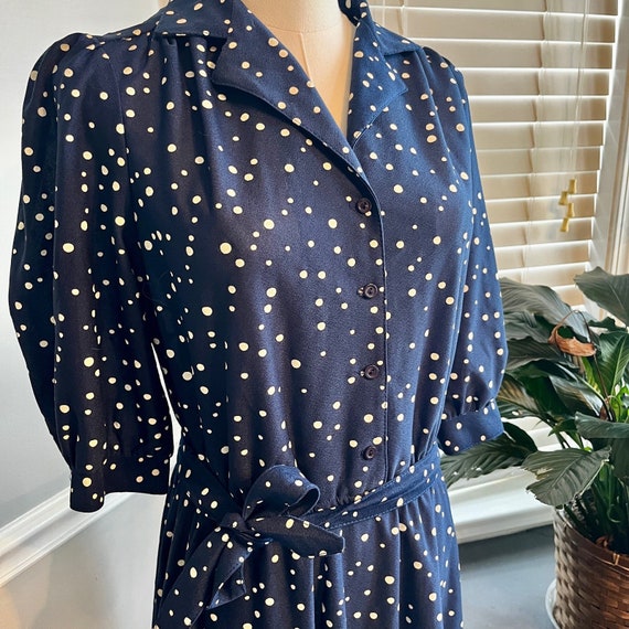 Vintage 70s Navy with White Polka Dots Dress Size 