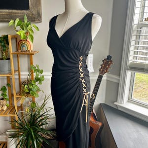 Vintage Y2K Deadstock Black Asymmetrical Corset Halter Dress Size Small