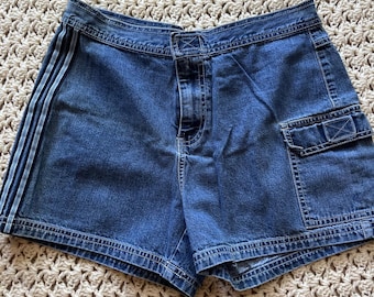 Vintage Y2K Cargo Shorts Denim Jean Shorts Stripes Size 6 Small