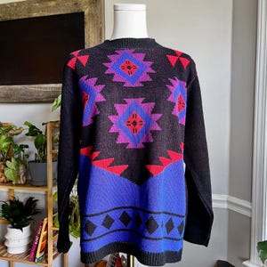 Vintage 80s Aztec Knit Sweater Size Large