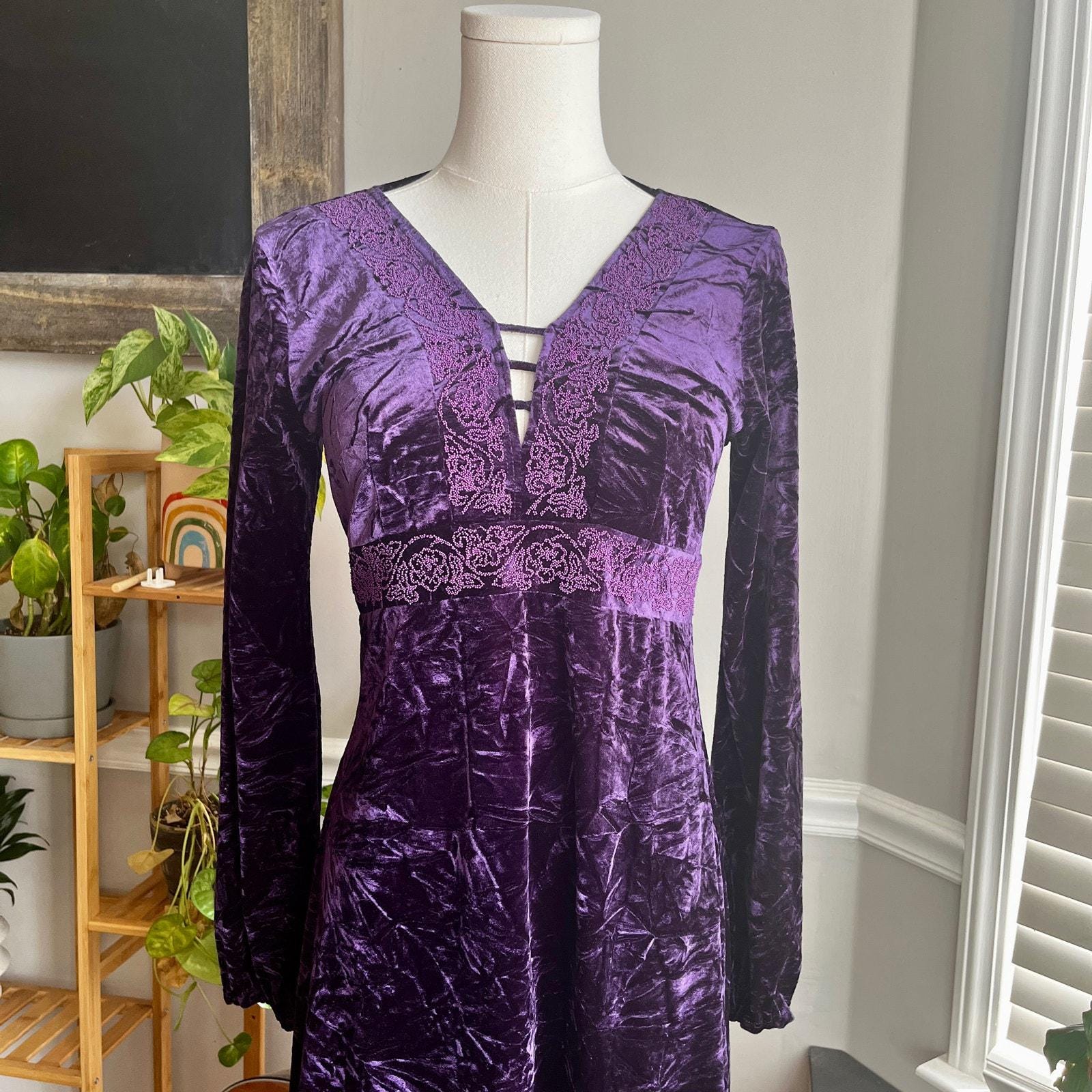 Vintage Y2K Purple Velvet Beaded Dress Size Small - Etsy