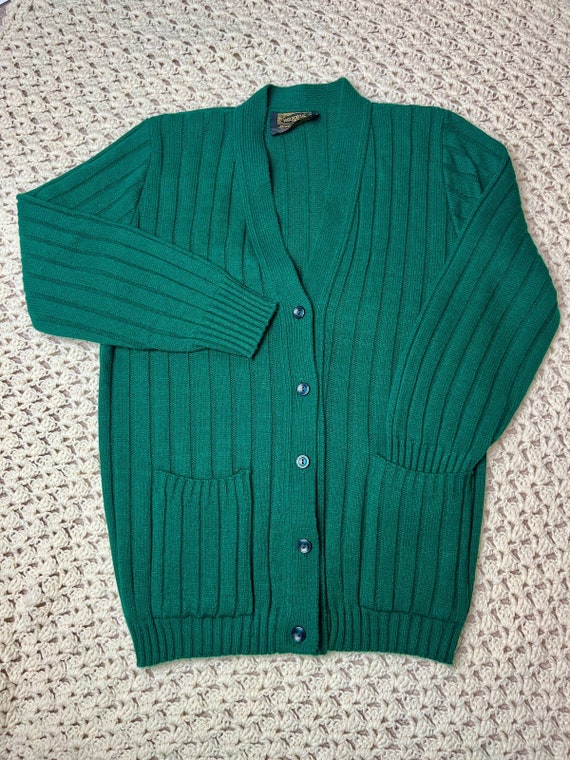 Vintage 90s Emerald Green Knit Cardigan Size Medi… - image 1