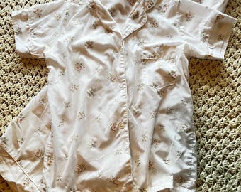 Vintage 90er Jahre Blumen Pyjama Set Sommer Baumwolle Hose Kurz Ärmel Gr. S