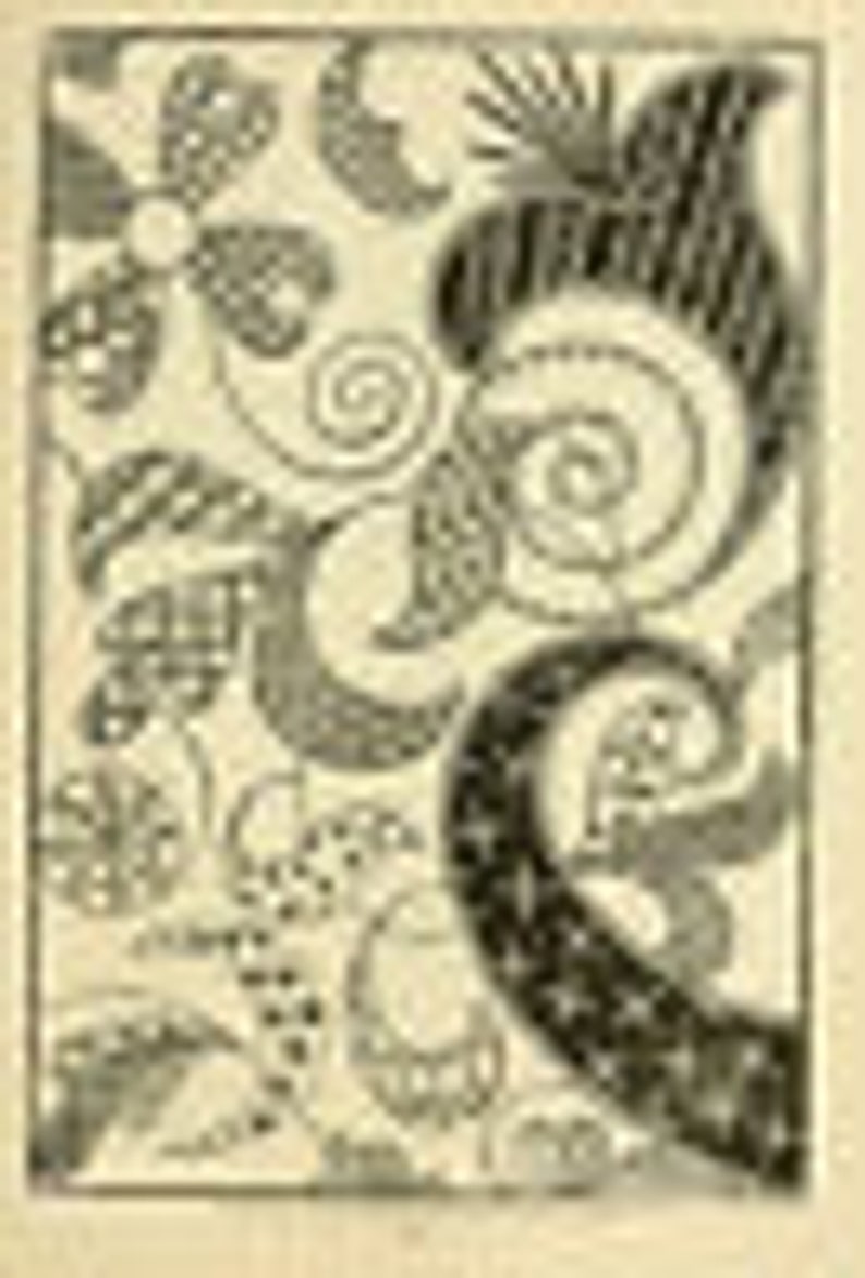 May include: Black and white abstract design with swirling patterns and geometric shapes. The design features a variety of shapes, including circles, spirals, and leaves.