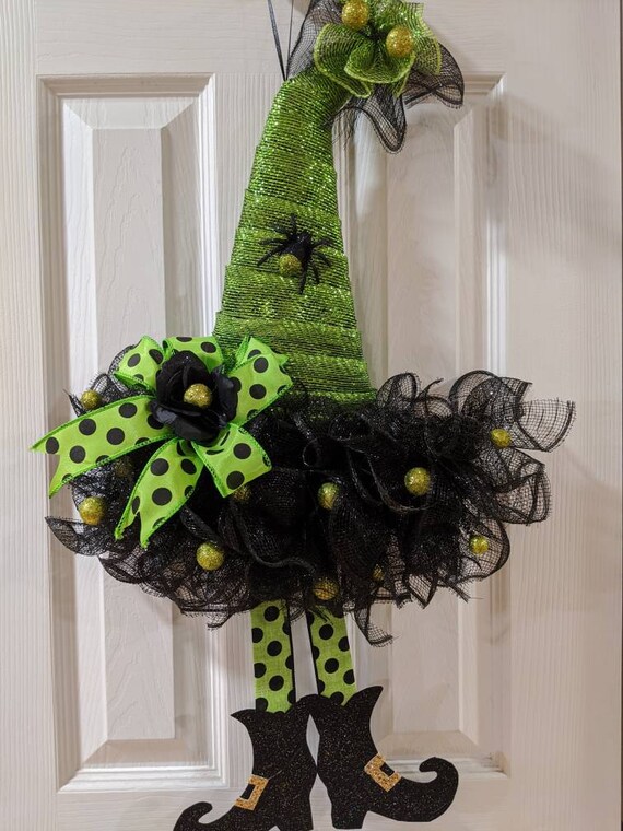 Witches Hat Wreath, Halloween Wreath, Witches Hat Decor, Gift, Storm door wreath, Halloween Decor