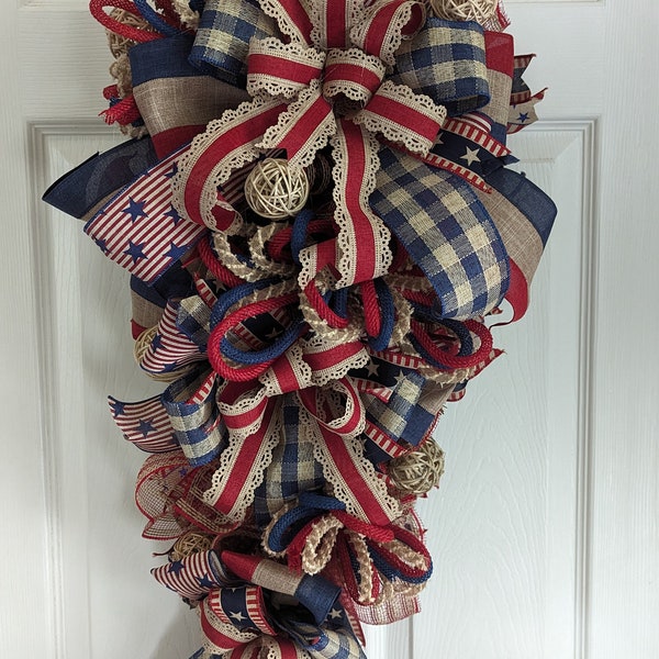 American, Fourth of July Swag, Patriotic Wreath, Rustic, Independence Day Wreath, Front Door Wreath, Housewarming Wreath, Gift