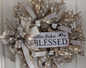 Cotton Farmhouse Wreath: Rustic Burlap Door Decor