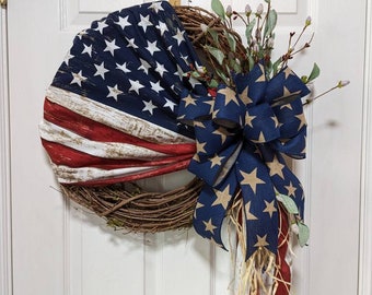 Patriotic Wreath, Memorial Day Wreath, Veterans Wreath, Americana Decor, 4th of July Wreath, Rustic Decor, Anytime Wreath, Gift