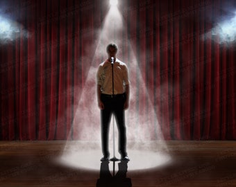 Digital background, stage background, theater background, stage curtain, stage lights, spotlight, overlay, smoke and lights, theater photo