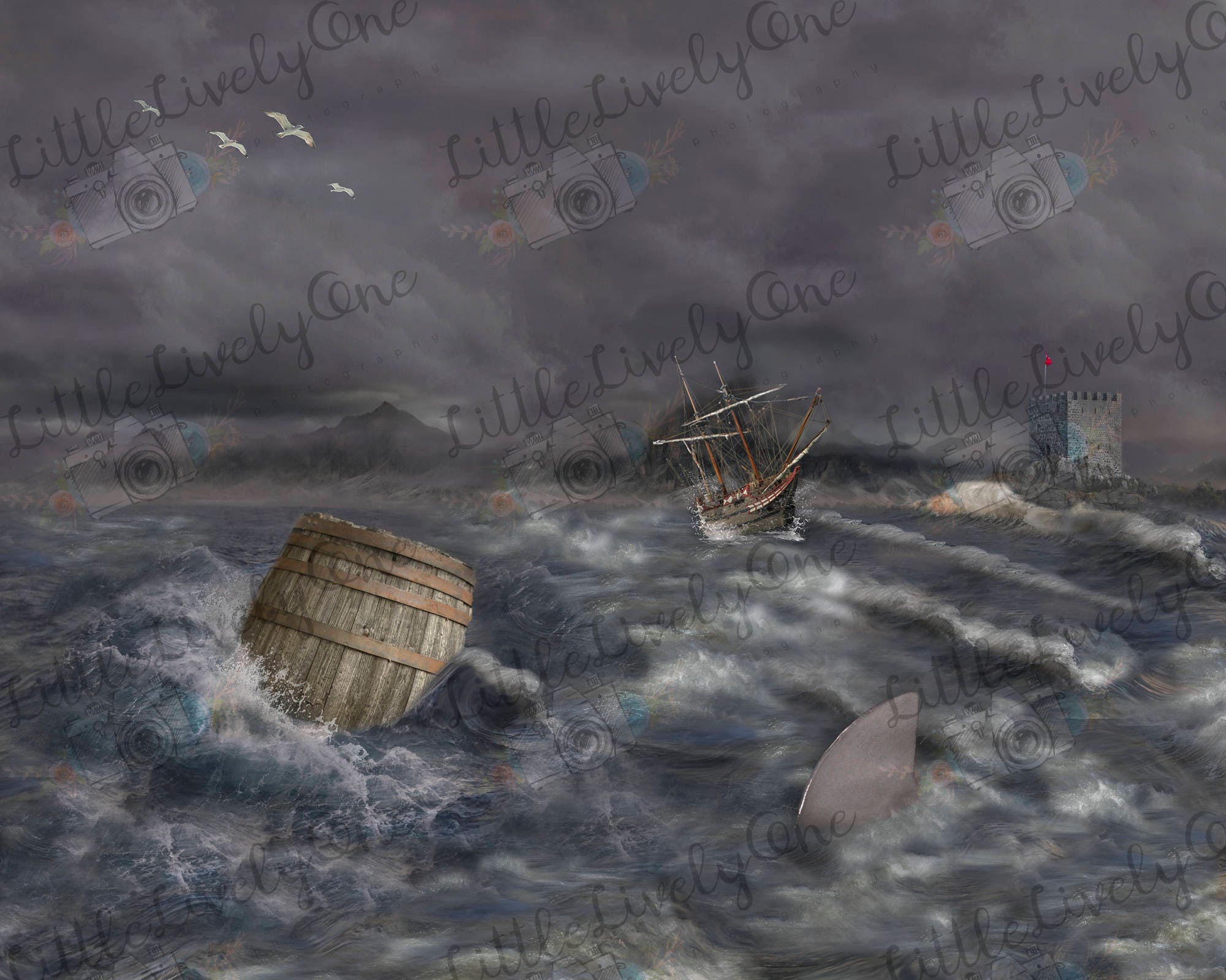 AOFOTO Fotohintergrund Vinyl – Piratenschiff & Meer, 2,1x1,5 M – Für Studio, Fotografie Oder Party-Deko
