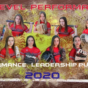 May include: A group of young people wearing red and white baseball uniforms with the text "Next Level Performance 06" and "Performance, Leadership, Purpose. 2020" on a baseball field background.