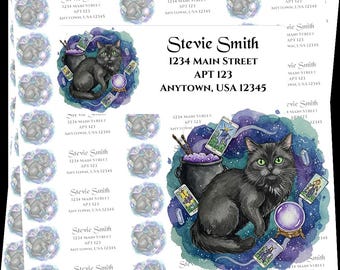 Black Cat Return Address Labels | Witch Address Labels | Magic Return Address Labels | Tarot Card Address Return Address Labels | Halloween