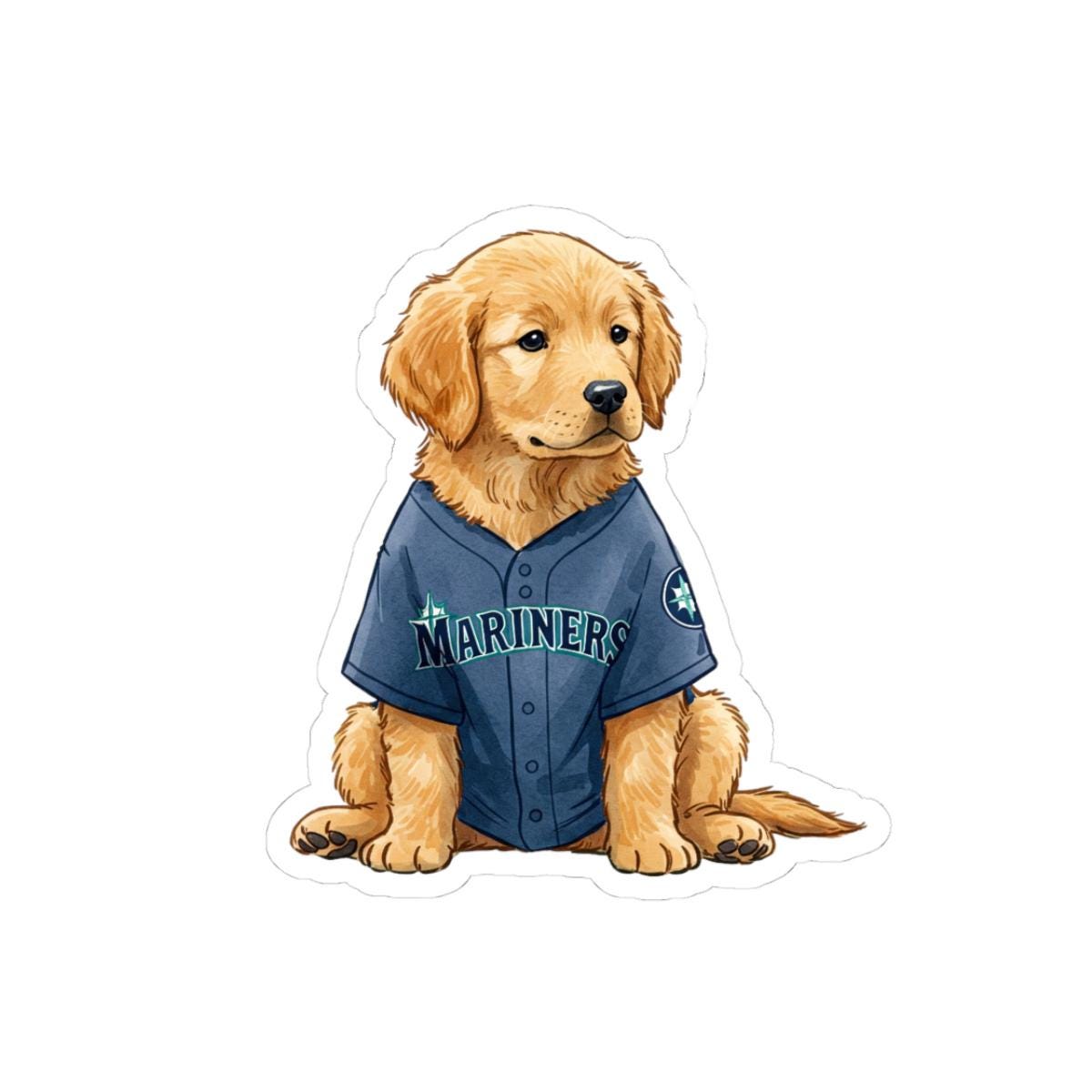 Golden Retriever Mariners Sticker: Dog & Baseball Fan Art