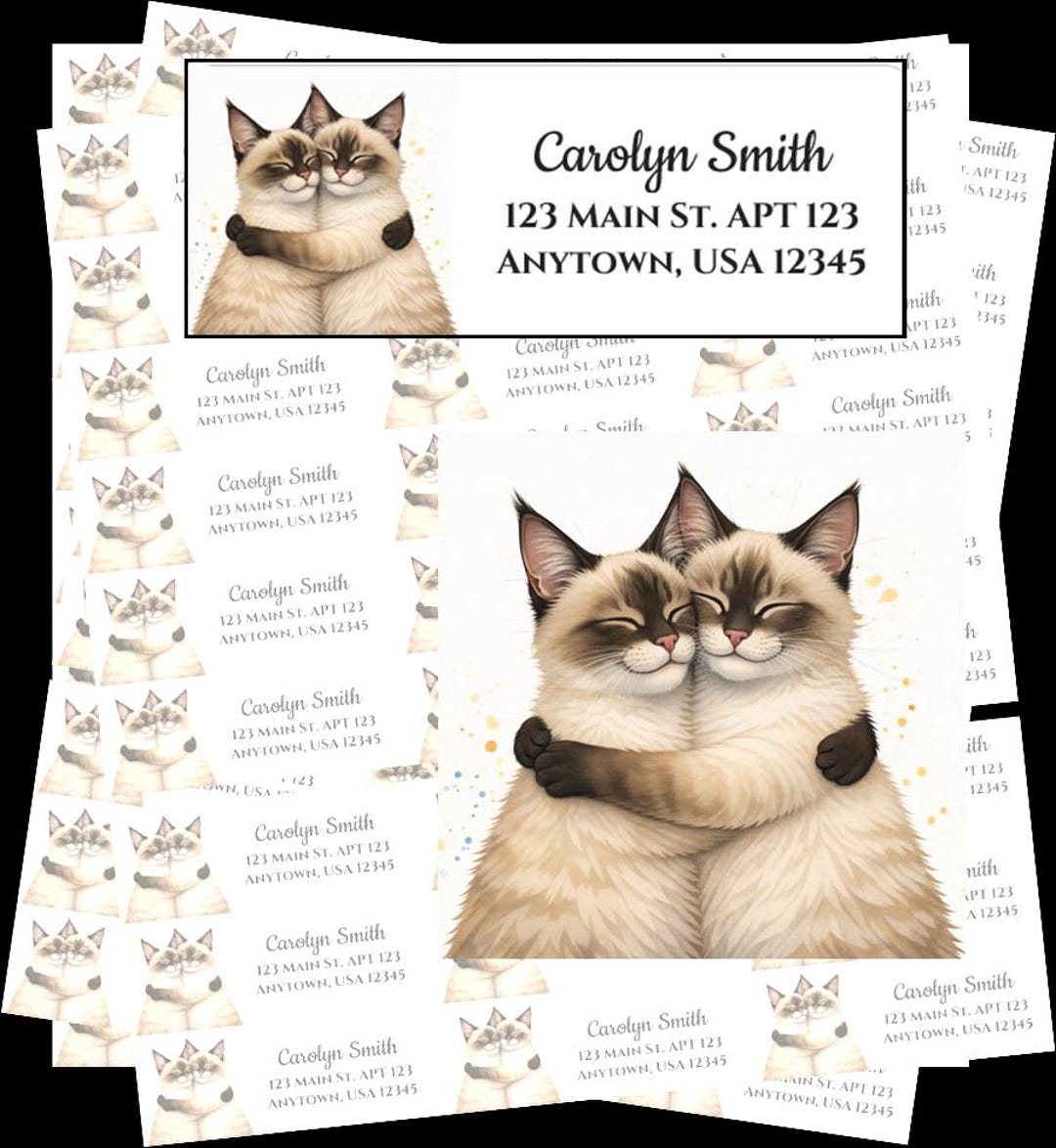 Siamese Cat Personalized Return Address Labels | Cuddling Cats - Etsy