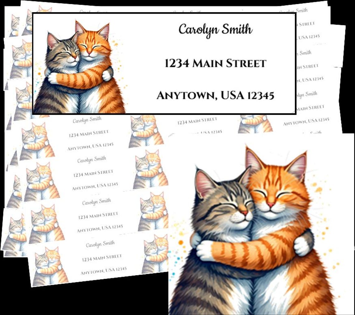 Cat Personalized Return Address Labels | Cuddly Cat Labels | Custom ...