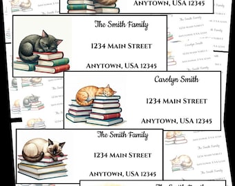 Cat Address Return Label | This Book Belongs To Label | Cats and Books | Personalized Address Labels | Custom Labels | From the Library Of |