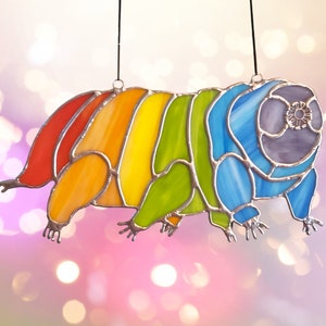 Tardigrade Stained Glass Suncatcher – Water Bear Window Hanging, Science Art Gift, Pride Gift