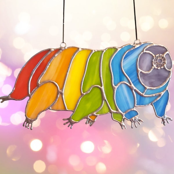 Tardigrade Stained Glass Suncatcher – Water Bear Window Hanging, Science Art Gift, Pride Gift