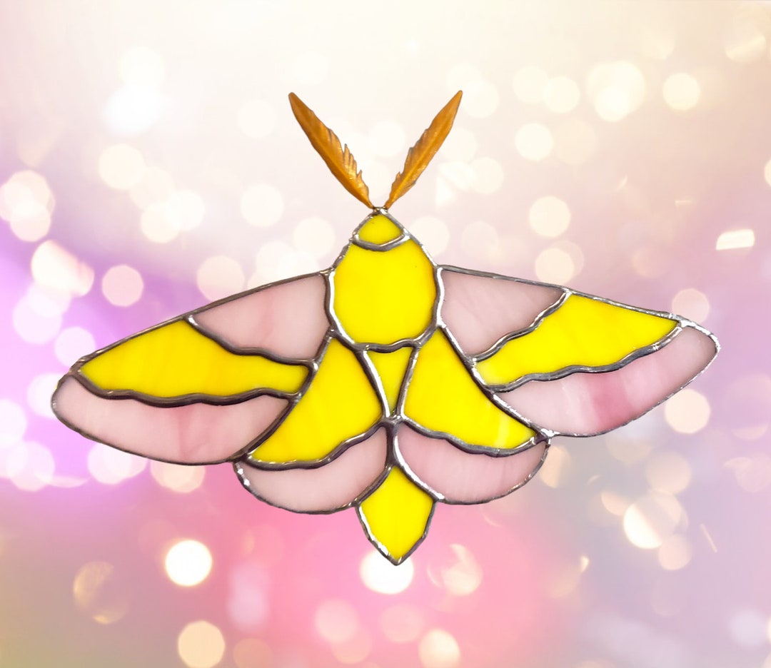 Rosy Maple Moth Stained Glass Suncatcher – Pink & Yellow Moth, Nature ...
