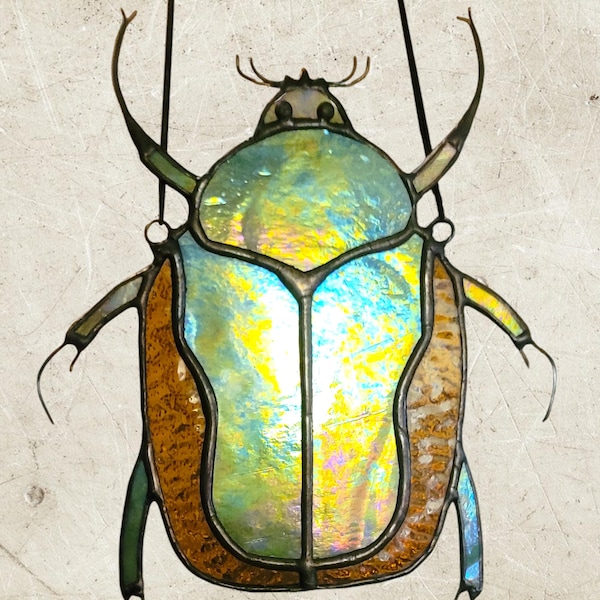 June Bug Stained Glass Suncatcher – Beetle Decor, Garden Window Art, Nature Lover Gift