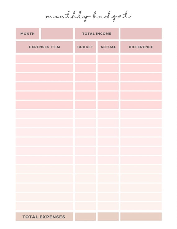 Printable Monthly Budget Sheet