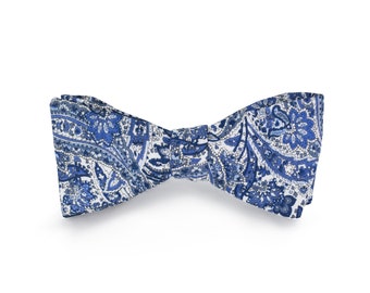 Handmade Men's Floral Blue Paisley Bow Tie with adjustable strap / 100% cotton / Wedding Bow Tie / Gifts for men / Gifts for him