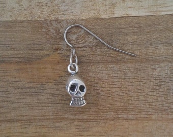 Men's Sterling Silver Skull Earring, .925 Single Unisex Dangle Earring, gift for him