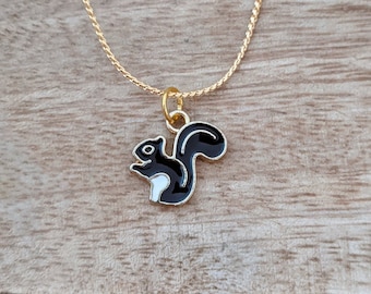 Squirrel Necklace, Gold necklace with cute dark brown squirrel charm, dainty necklace, gift for her