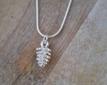 Pine Cone Necklace, silver-plated pine cone pendant necklace, 18", cute dainty gift for her, best friend, fall autumn jewelry, woodland