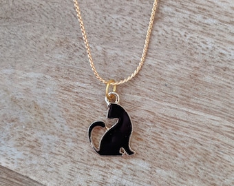 Cat Necklace, Cute Black and Gold Cat Necklace,  Gift for her, Elegant kitty cat