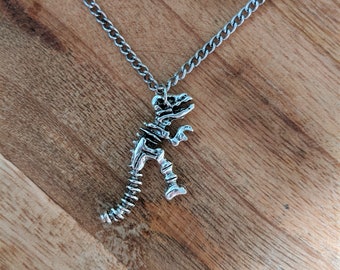 T-Rex Dinosaur Skeleton Necklace - Silver-Plated