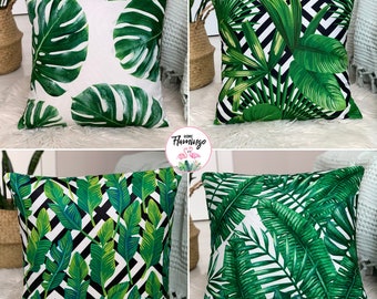 Green Tropical Leaves Pillow Cover, Green Tropical Leaves Pillow Case, Green Leaves Cushions, Tropical Designed Monstera Palm Leaves Covers