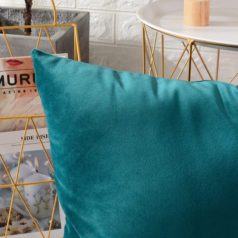 SET of 2 Lumbar Dark Turquoise Teal Velvet Pillow Covers Etsy