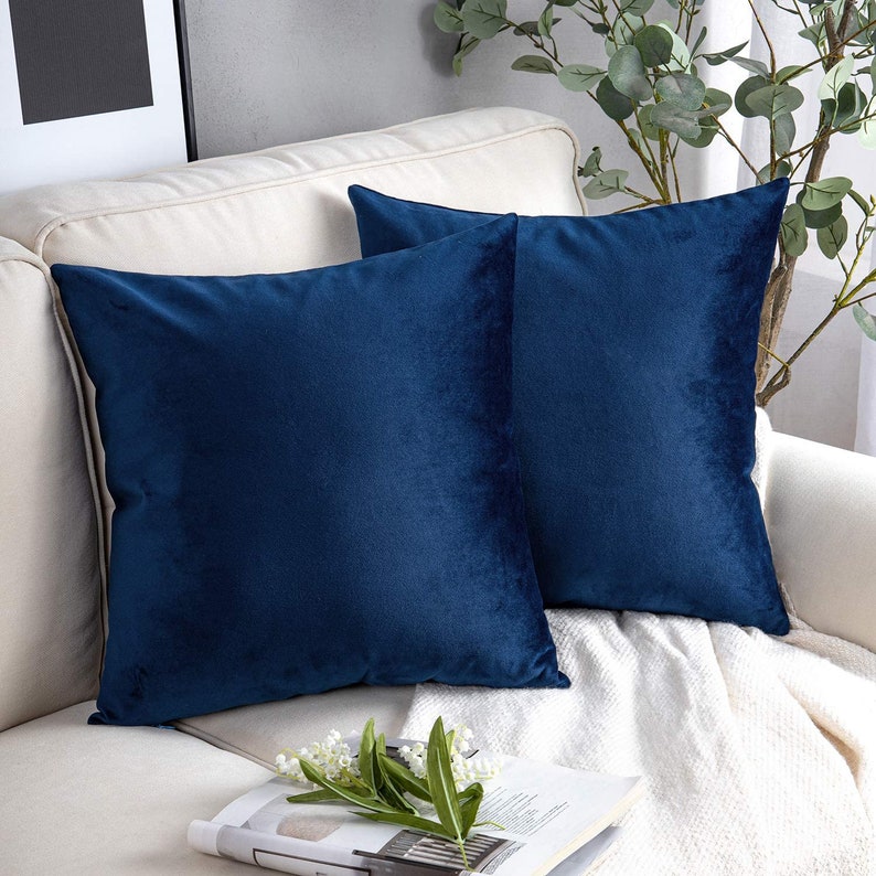 SET of 2 Dark Blue Velvet Throw Pillow Covers Set of 2 PACK Etsy