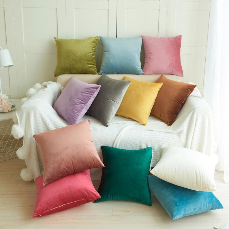 Velvet Throw Pillow Covers Solid Color Plain Pillow Cases for Etsy