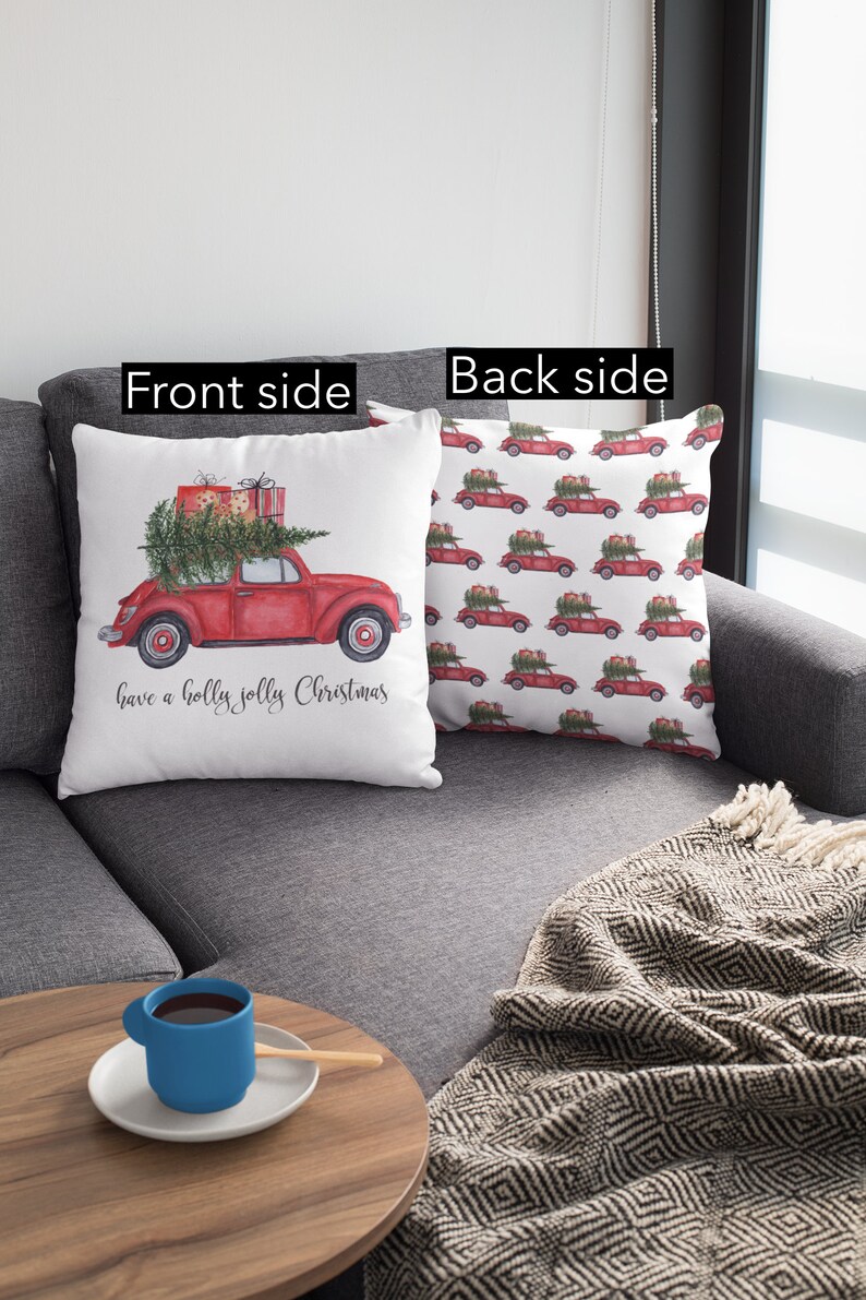 Red Truck Christmas Pillow Cover Red Car Christmas Print Etsy